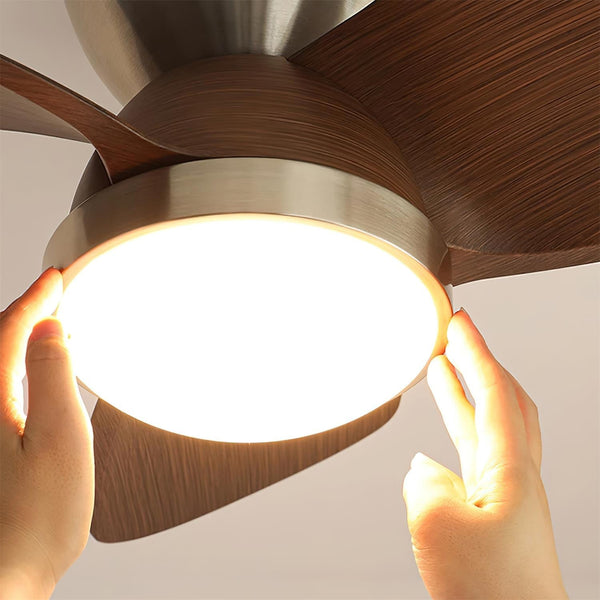 walnut brushed metal abs ceiling fan led light