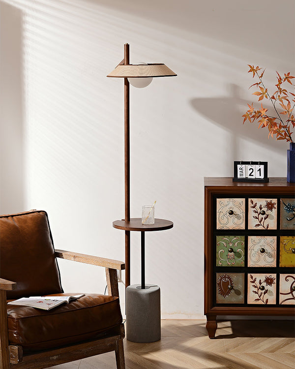 walnut cement shelf floor lamp