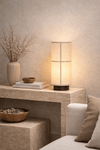 walnut fabric cylinder rechargeable table lamp