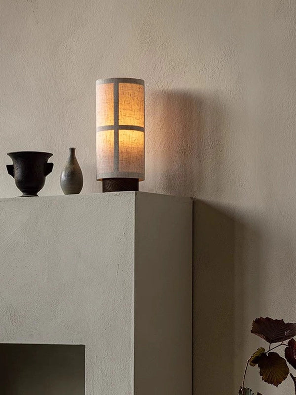 walnut fabric cylinder rechargeable table lamp