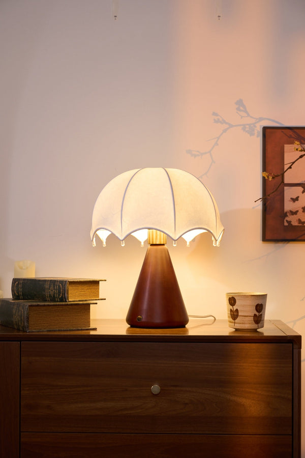 walnut silk umbrella cordless led table lamp