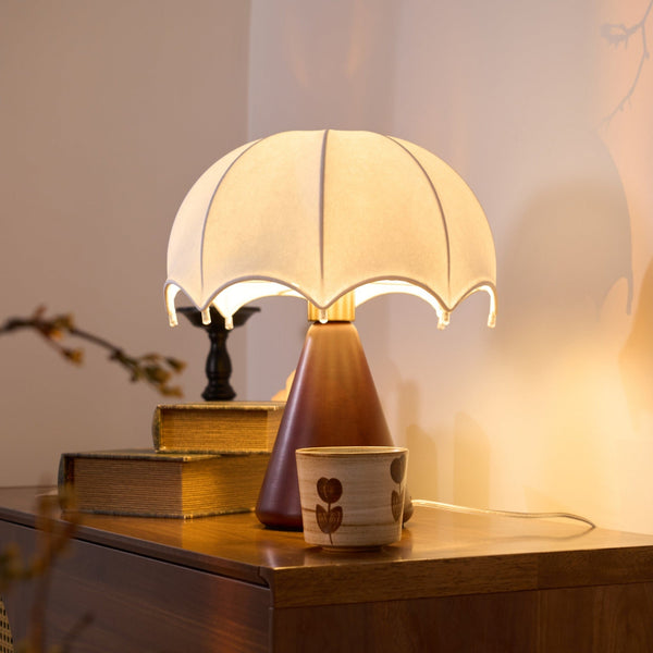 walnut silk umbrella cordless led table lamp