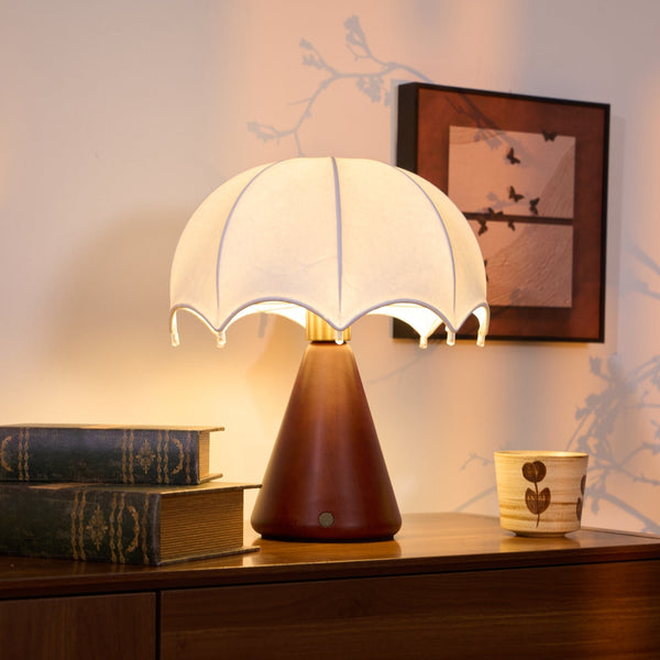 walnut silk umbrella cordless led table lamp