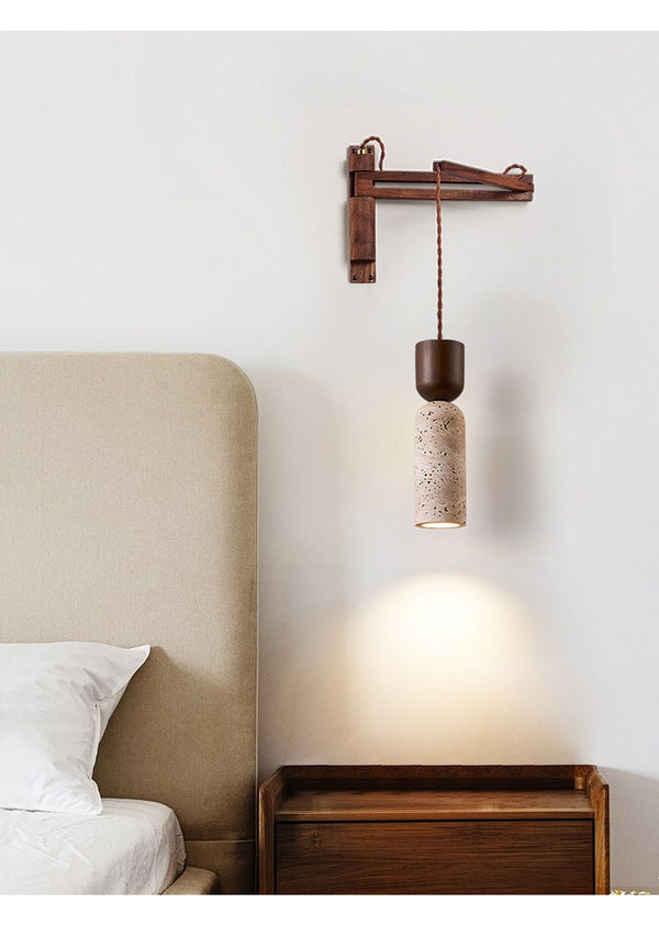 walnut yellow travertine cylinder wall sconce