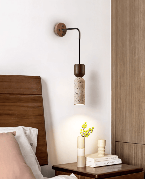 walnut yellow travertine cylinder wall sconce