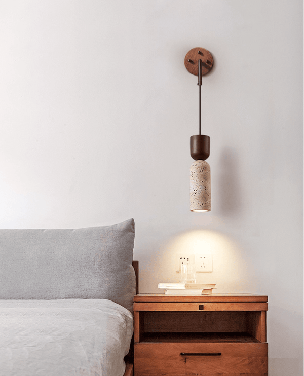 walnut yellow travertine cylinder wall sconce