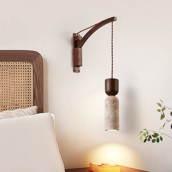 walnut yellow travertine cylinder wall sconce