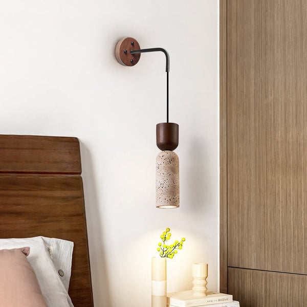 walnut yellow travertine cylinder wall sconce