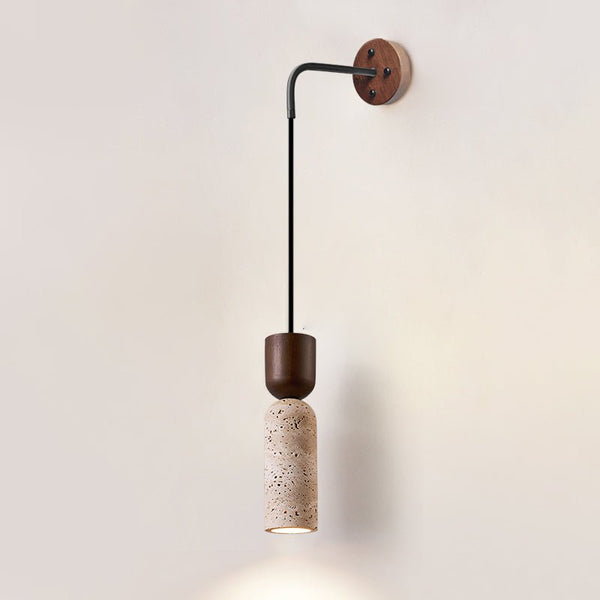walnut yellow travertine cylinder wall sconce