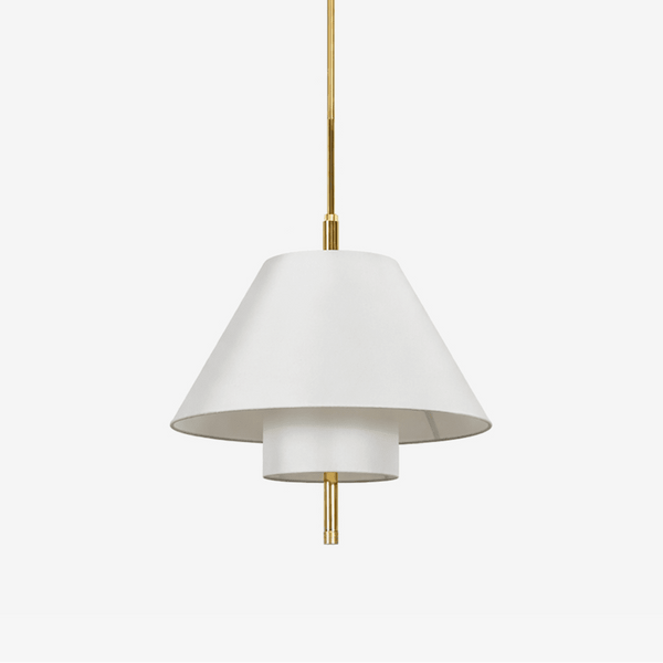 white fabric brass layered pendant light