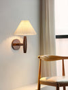 white linen pleated fabric wood wall sconce