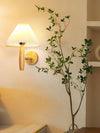 white linen pleated fabric wood wall sconce