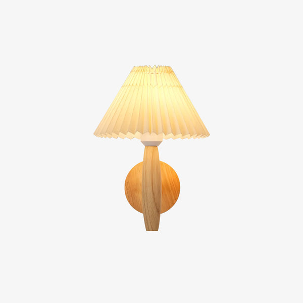 white linen pleated fabric wood wall sconce