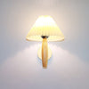 white linen pleated fabric wood wall sconce