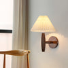 white linen pleated fabric wood wall sconce