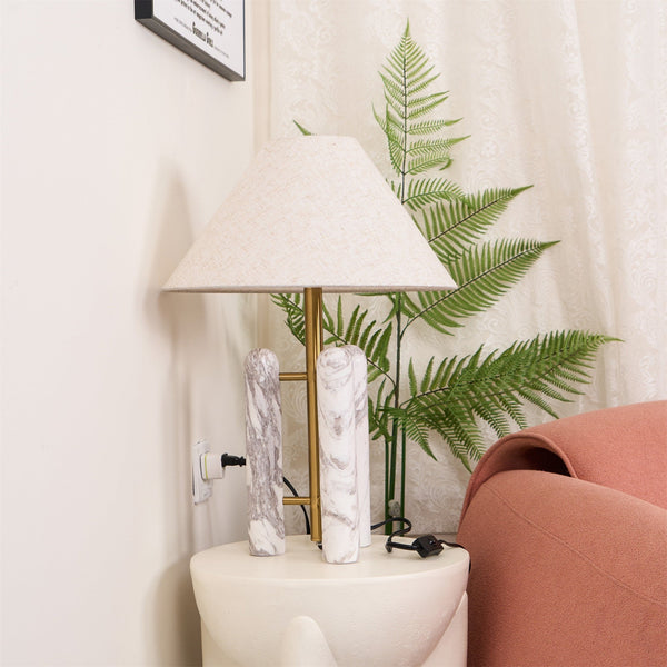 white marble column silk table lamp