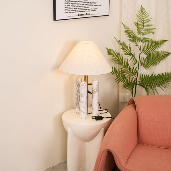 white marble column silk table lamp