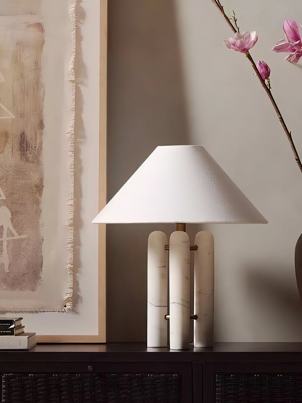 white marble column silk table lamp