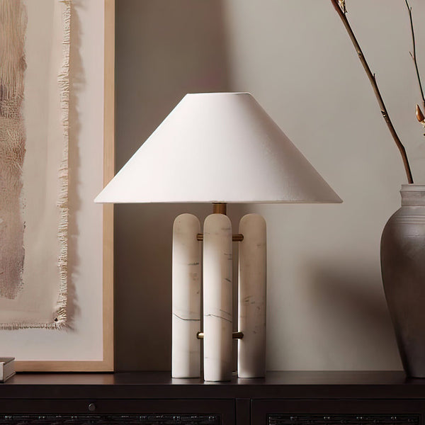 white marble column silk table lamp