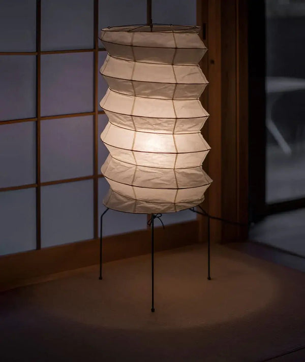 white washi paper origami floor lamp