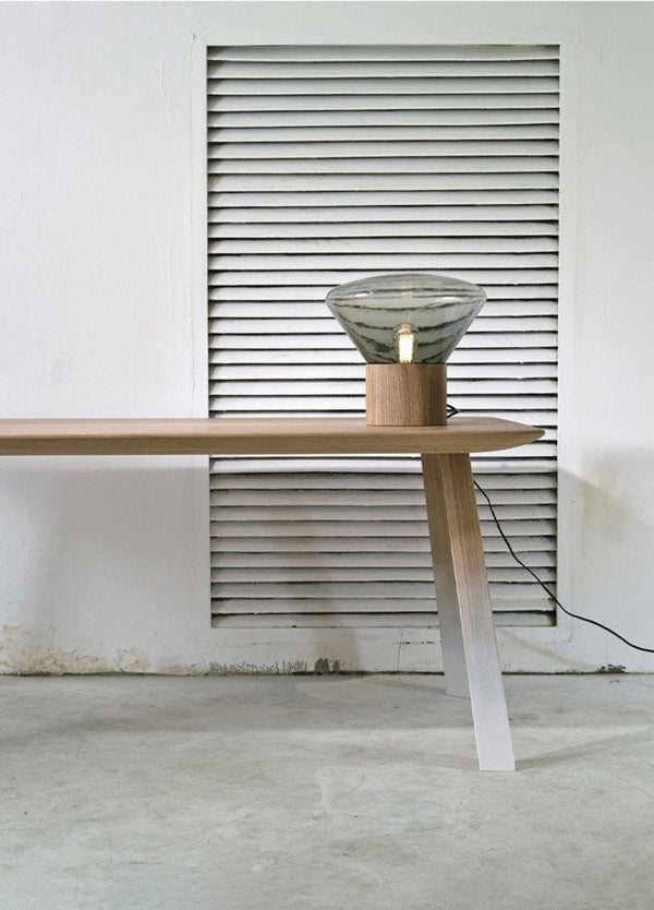 wood blown glass table lamp