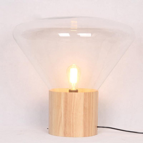 wood blown glass table lamp