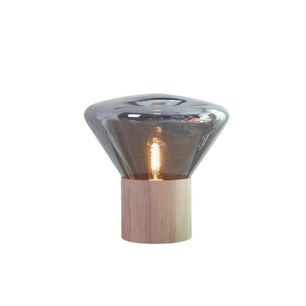 wood blown glass table lamp