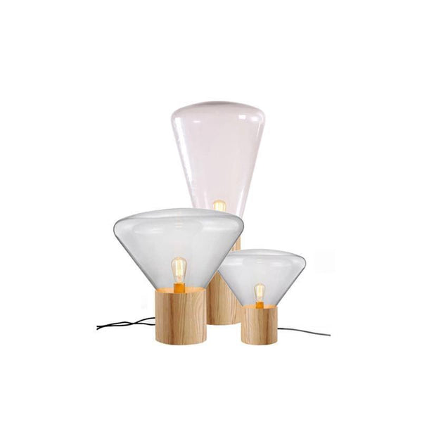 wood blown glass table lamp