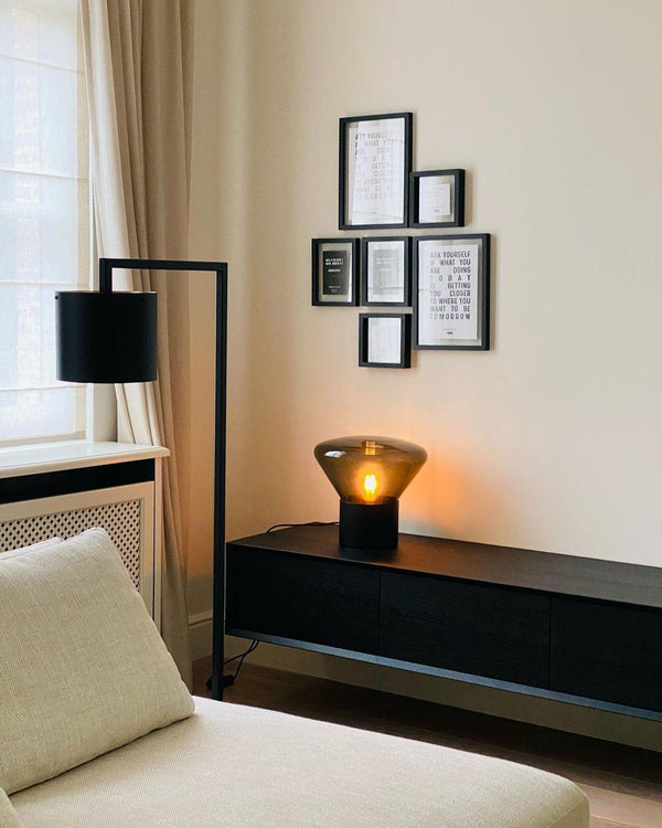 wood blown glass table lamp