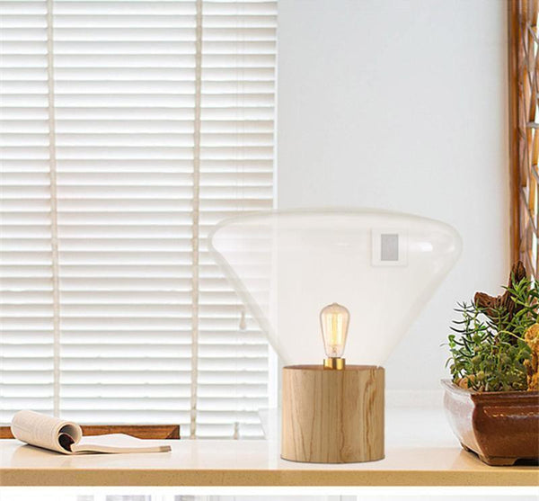 wood blown glass table lamp