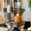 wood blown glass table lamp