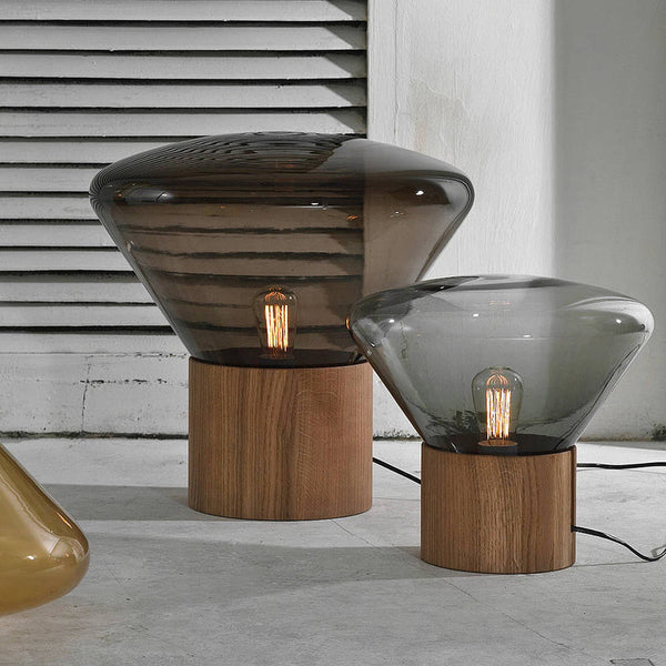 wood blown glass table lamp