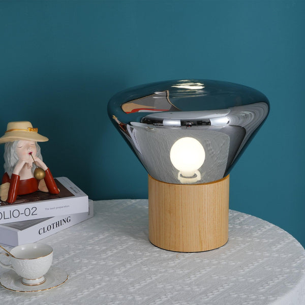 wood blown glass table lamp