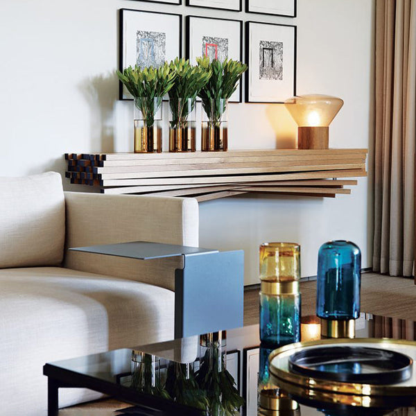 wood blown glass table lamp