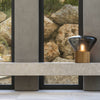 wood blown glass table lamp