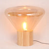 wood blown glass table lamp
