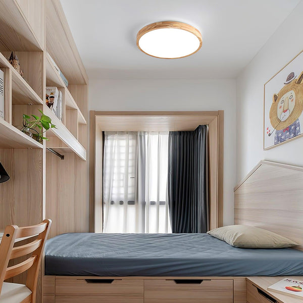 wooden geometric led ceiling light with acrylic shade