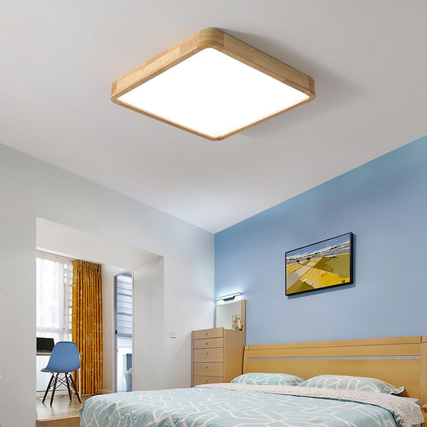wooden geometric led ceiling light with acrylic shade