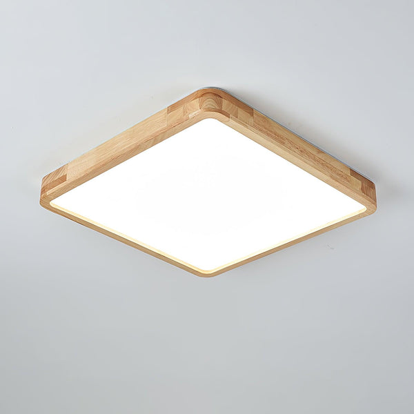 wooden geometric led ceiling light with acrylic shade