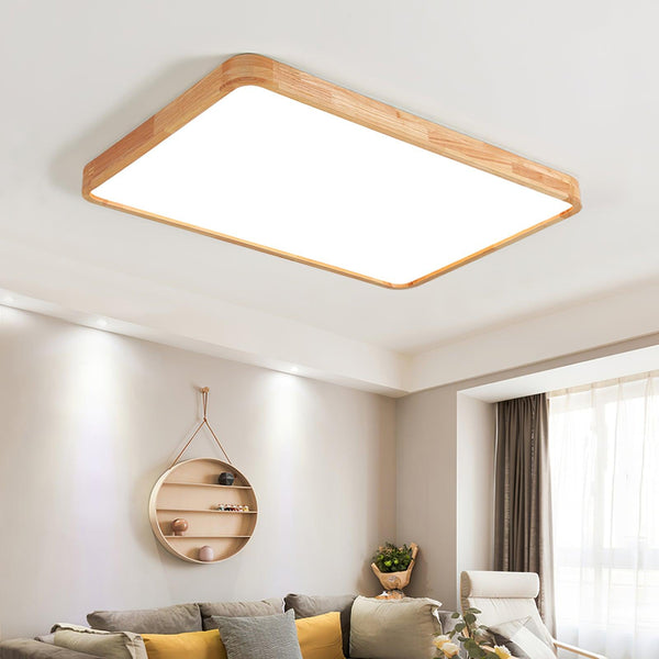 wooden geometric led ceiling light with acrylic shade