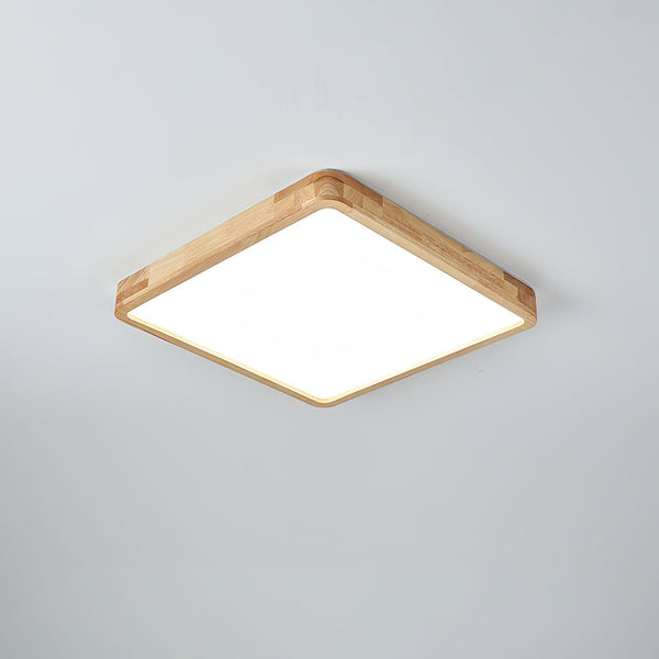wooden geometric led ceiling light with acrylic shade