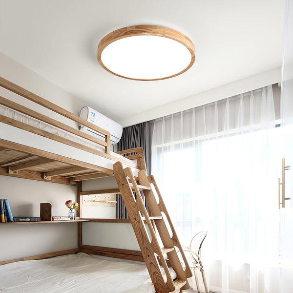 wooden geometric led ceiling light with acrylic shade