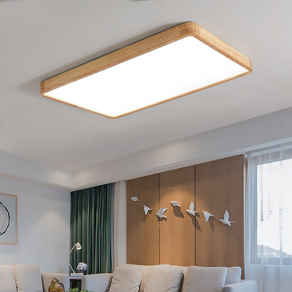 wooden geometric led ceiling light with acrylic shade
