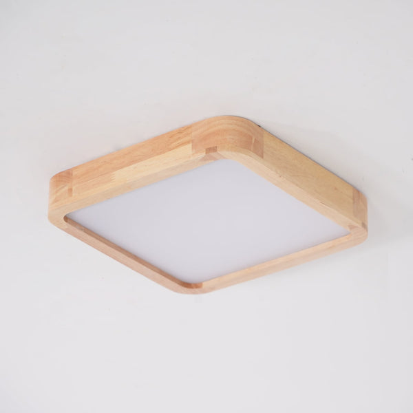 wooden geometric led ceiling light with acrylic shade
