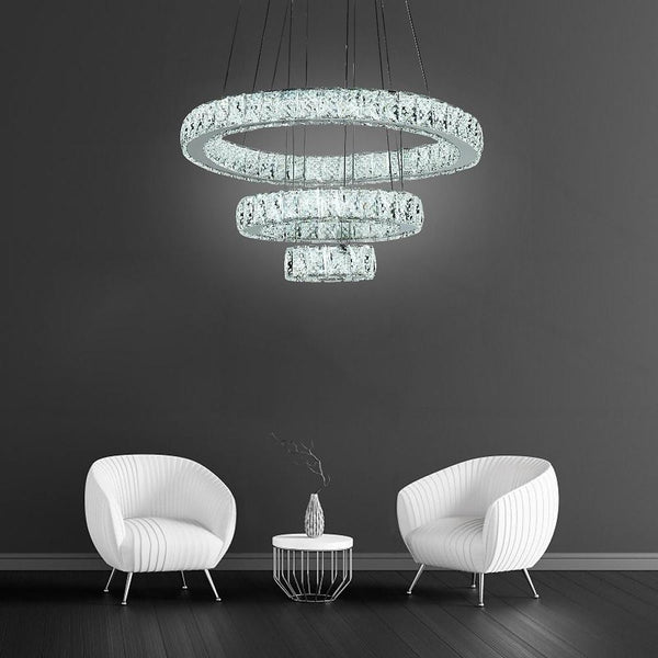 Modern 3 Tiers Circles Suspended Chandelier With Crystal Accents