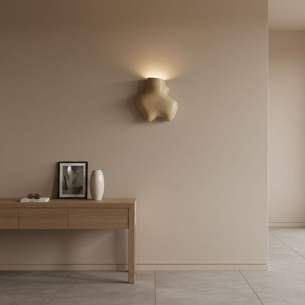 yellow travertine abstract wall sconce