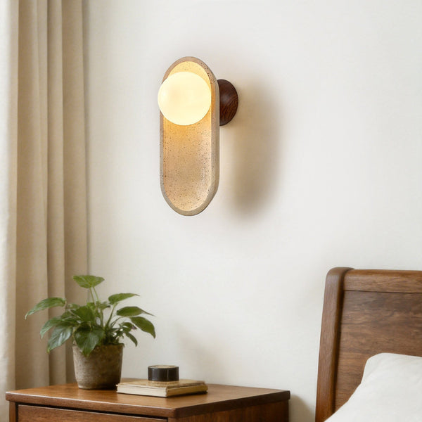 yellow travertine arch glass globe wall sconce
