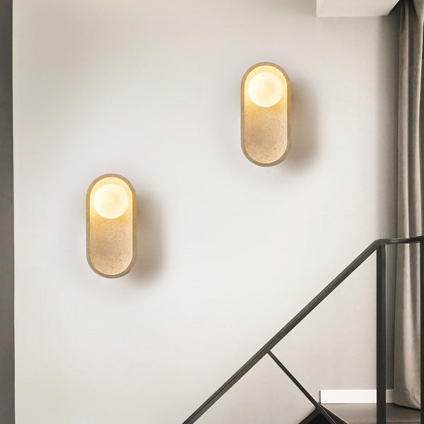 yellow travertine arch glass globe wall sconce