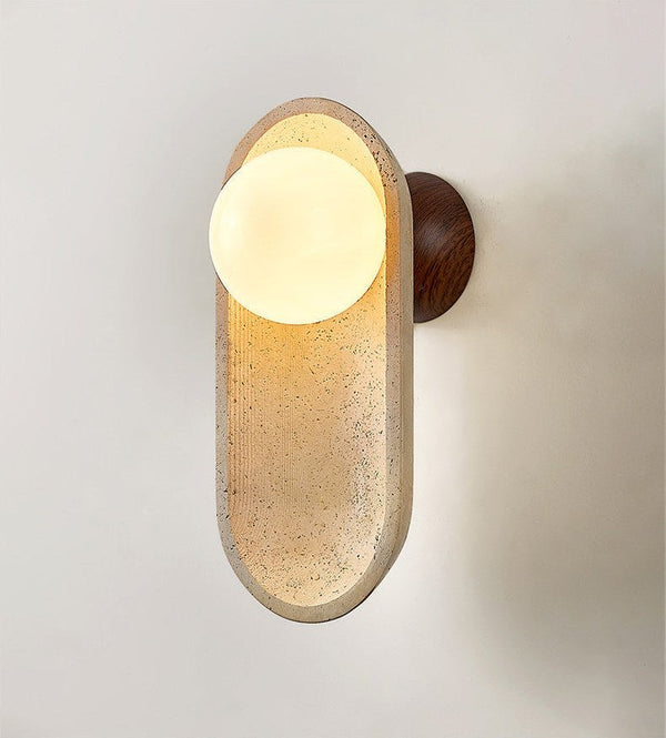 yellow travertine arch glass globe wall sconce
