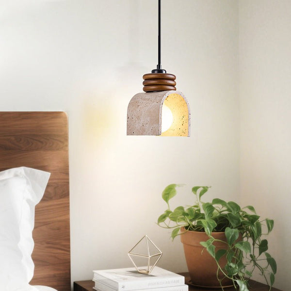yellow travertine arched pendant light